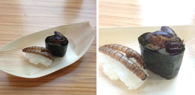 ร้านอาหารในญี่ปุ่น ทำซูชิหน้าหนอน และแมลงทอด